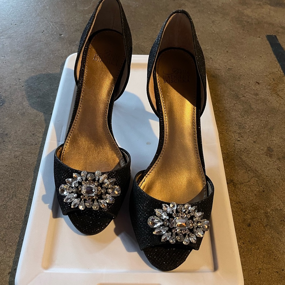Belle Badgley Mischka Peep-Toes with Crystal EmbellishmentsStiletto Heels